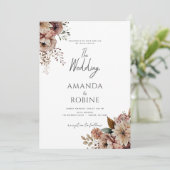 Rustieke Boho Terracotta Bloemen Huwelijksuitnodig Kaart (Staand voorkant)