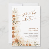 Rustieke Boho Terracotta Bloemen QR Code Trouwen Save The Date (Voorkant)