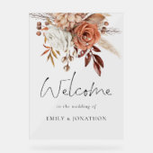 Rustieke Boho Terracotta Bloemen Welkom Bij Trouwe Acryl Bord (Voorkant)