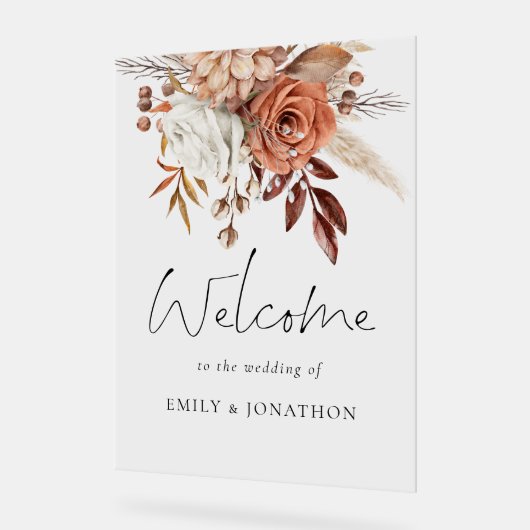 Rustieke Boho Terracotta Bloemen Welkom Bij Trouwe Acryl Bord (Hoek)