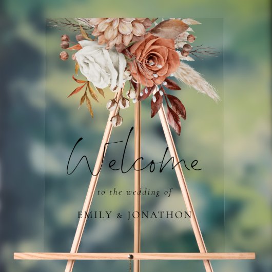 Rustieke Boho Terracotta Florals Welkom op bruilof Acryl Bord (Neutraal)