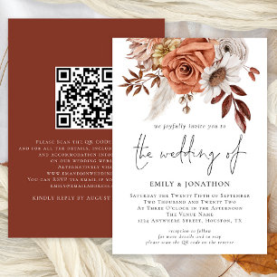 Rustieke Boho Terracotta Herfst Bloemen QR Code Br Kaart