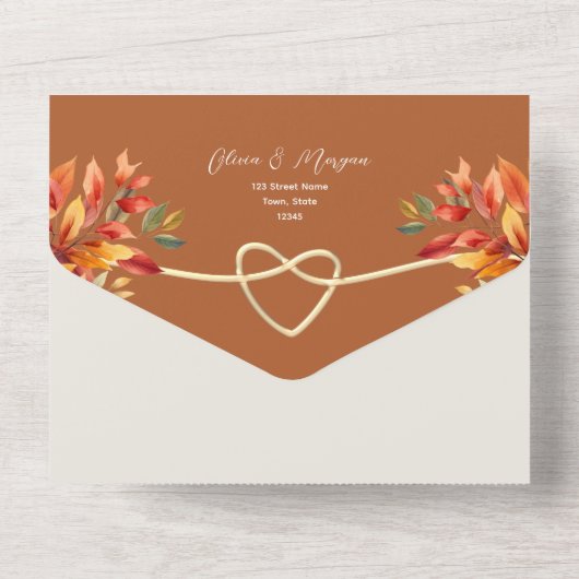 Rustieke Boho Terracotta Herfst Bruiloft All In One Uitnodiging (Achterkant)