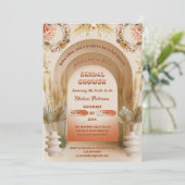 Rustieke Boho Terracotta Pampas Bloemrijke Bruidsd Kaart (Staand voorkant)