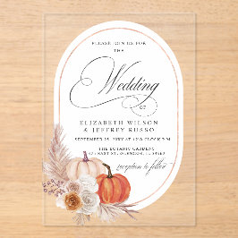 Rustieke Boho Terracotta Pampas Pumpkin Fall Bruil Acryl Uitnodigingen