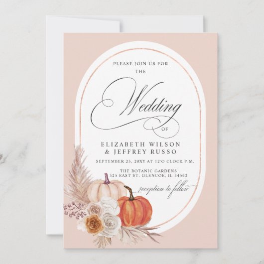 Rustieke Boho Terracotta Pampas Pumpkin Fall Bruil Kaart (Voorkant)