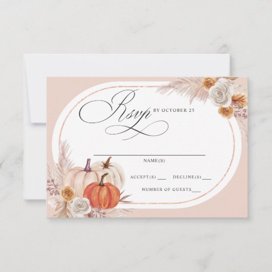 Rustieke Boho Terracotta Pampas Pumpkin Fall Bruil RSVP Kaartje (Voorkant)