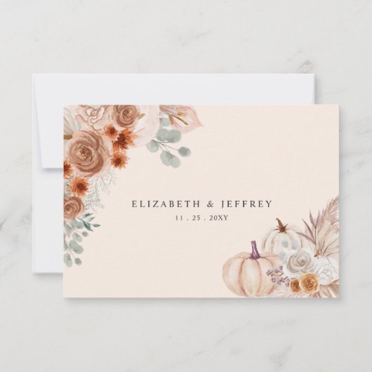 Rustieke Boho Terracotta Pampas Pumpkin Fall Bruil RSVP Kaartje (Achterkant)