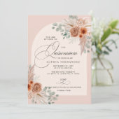 Rustieke Boho Terracotta Pampas Quinceanera Kaart (Staand voorkant)