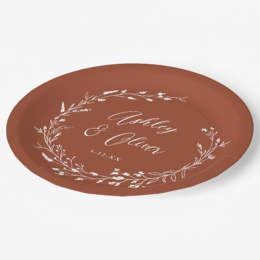 Rustieke Boho Terracotta Wildflower Bloemen Bruilo Papieren Bordje (Gekanteld)