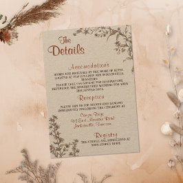 Rustieke Boho Terracotta Wildflower Wedding Detail Informatiekaartje