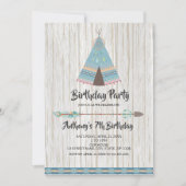 Rustieke Boho Tribal Blue Tepee verjaardagsfeestje Kaart (Voorkant)