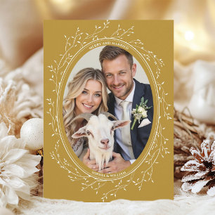 Rustieke Boho Trouwfoto Prettig Getrouwd Goud   Feestdagenkaart