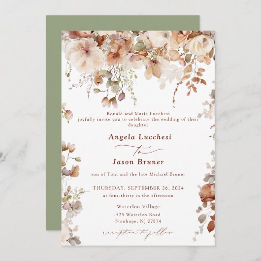 Rustieke Boho Tuin Bloemen Huwelijk QR Code Invita Kaart (Voorkant / Achterkant)