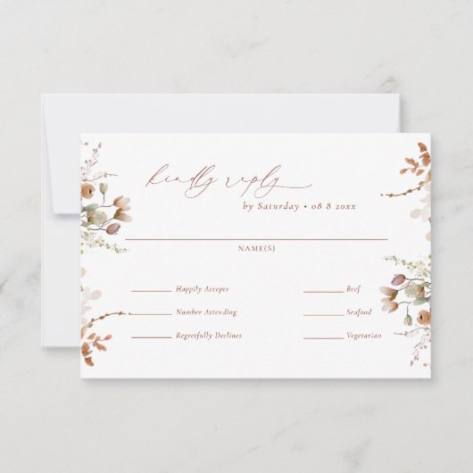Rustieke Boho Tuin Bruiloft Maaltijd Keuze RSVP Ka (Voorkant)