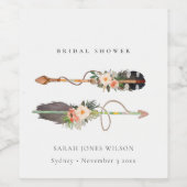 Rustieke Boho Veer Bloemige Pijl Bruidsshower  Wijn Etiket (Enkel label)