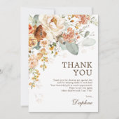 Rustieke Boho Verbrande Oranje Bloemige Bruidsdouc Bedankkaart (Voorkant)