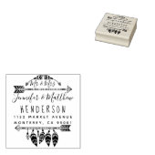 Rustieke Boho veren en pijlen Mr & Mrs Adres Rubberstempel (Gestempeld)