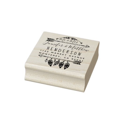 Rustieke Boho veren en pijlen Mr & Mrs Adres Rubberstempel (Stempel)