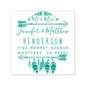 Rustieke Boho veren en pijlen Mr & Mrs Adres Zelfinktende Stempel (Design)
