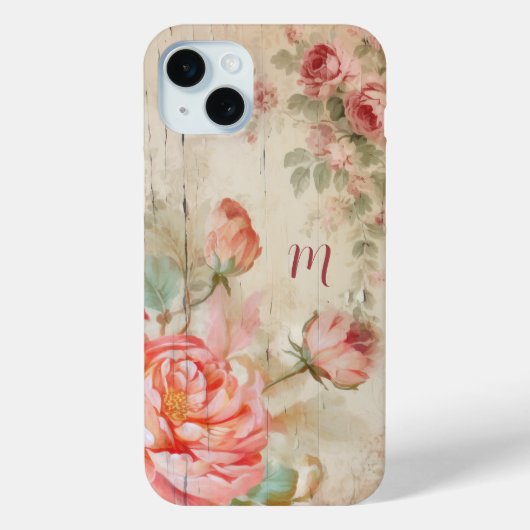 Rustieke Boho Waterverf Antiek Rozen w / Monogram Case-Mate iPhone Case (Achterkant)