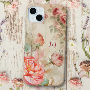 Rustieke Boho Waterverf Antiek Rozen w / Monogram iPhone 15 Mini Hoesje