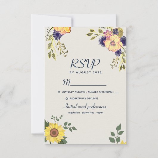Rustieke Boho Waterverf Bloemen Bruiloft RSVP Kaartje (Voorkant)