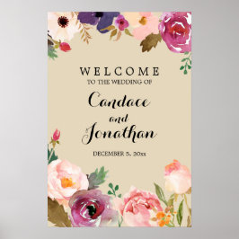 Rustieke Boho Waterverf Bloemen Trouwbord Poster