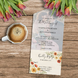 Rustieke boho waterverf bloemenfoto bruiloft all in one uitnodiging