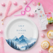 Rustieke Boho Waterverf Blue Mountains bruiloft Papieren Bordje (Feest)