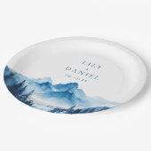 Rustieke Boho Waterverf Blue Mountains bruiloft Papieren Bordje (Gekanteld)