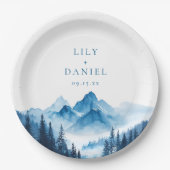 Rustieke Boho Waterverf Blue Mountains bruiloft Papieren Bordje (Voorkant)