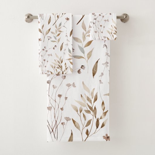Rustieke Boho Waterverf Bruine Herfst Floral Botan Bad Handdoek (Insitu)