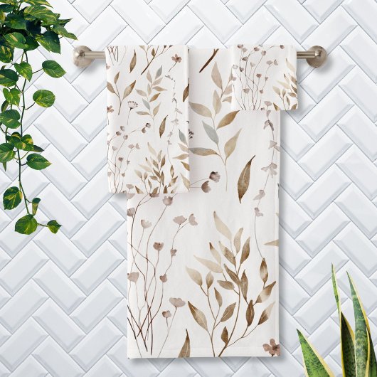 Rustieke Boho Waterverf Bruine Herfst Floral Botan Bad Handdoek