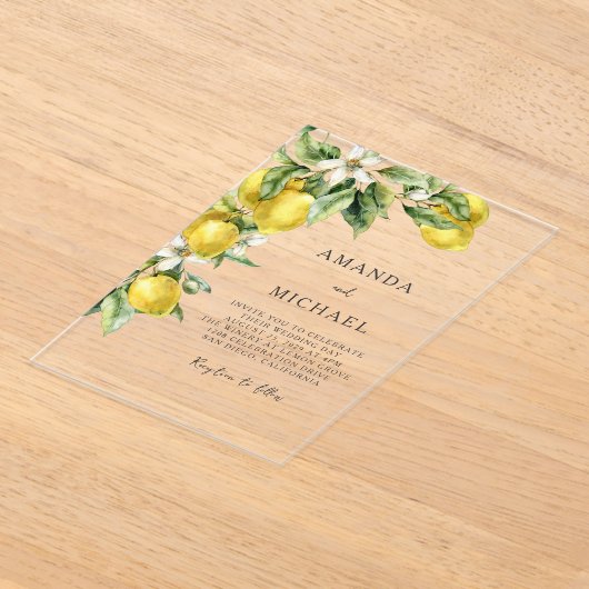Rustieke Boho Waterverf Citrusvruchten Bruiloft Acryl Uitnodigingen (Laagn)