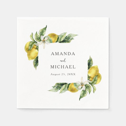 Rustieke Boho Waterverf Citrusvruchten Bruiloft Servet (Voorkant)