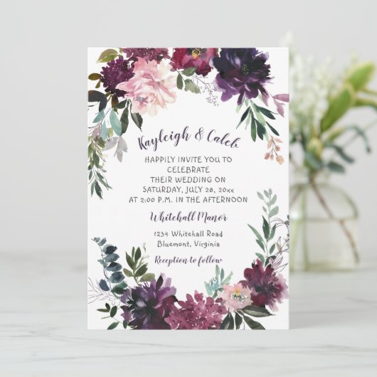 Rustieke Boho Waterverf Floral krans bruiloft Kaart (Staand voorkant)