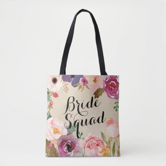 Rustieke Boho Waterverf Flowers Bruid Squad Tote Bag (Voorkant)