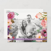 Rustieke Boho Waterverf Flowers Foto Save the Date Aankondigingskaart (Voorkant / Achterkant)
