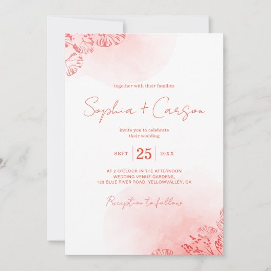 Rustieke Boho Waterverf Foliage Terracotta bruilof Kaart (Voorkant)