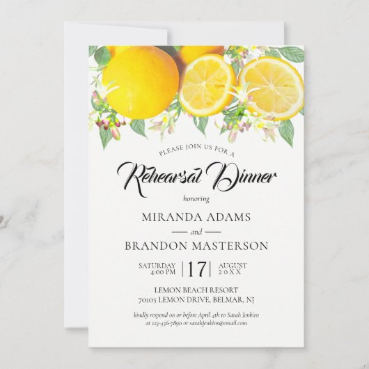 Rustieke Boho Waterverf Lemon Repetitie Diner Kaart (Voorkant)