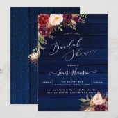 Rustieke Boho Waterverf Marsala Pioenenblauw Hout Kaart (Voorkant / Achterkant)