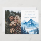 Rustieke Boho Waterverf Mountain Photo Wedding Save The Date (Voorkant)