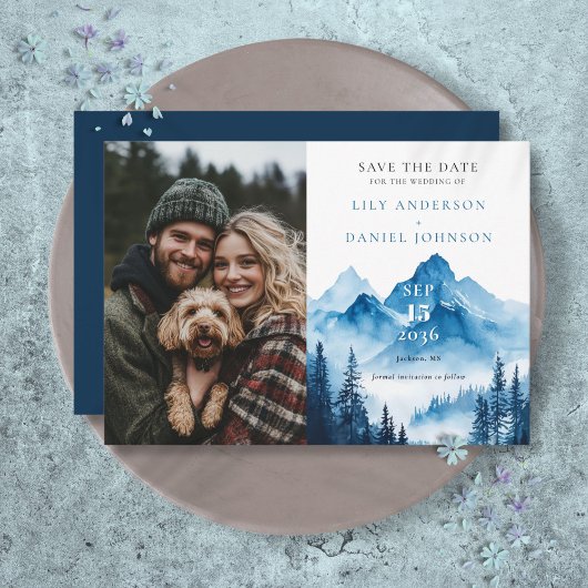 Rustieke Boho Waterverf Mountain Photo Wedding Save The Date