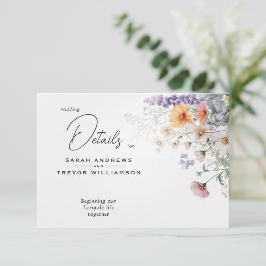 Rustieke Boho Waterverf Wildbloemen Informatiekaartje (Staand voorkant)