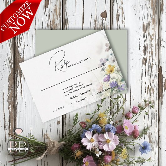 Rustieke Boho Waterverf Wildbloemen RSVP Kaartje