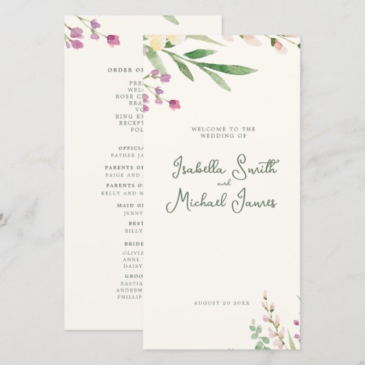 Rustieke Boho Waterverf Wildflowers Wedding (Voorkant / Achterkant)