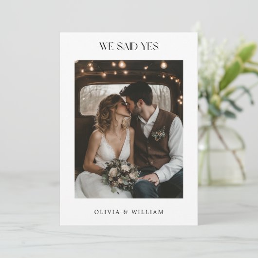 Rustieke Boho We Said Yes Budget Bruiloft Foto Aankondiging (Staand voorkant)