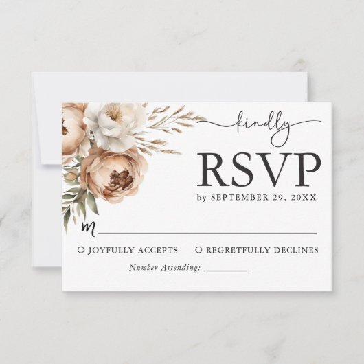 Rustieke Boho Wedding RSVP Kaart met Pampas & Peon (Voorkant)