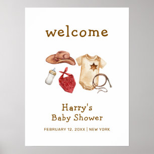 Rustieke Boho Western Cowboy Baby shower Welkom Poster